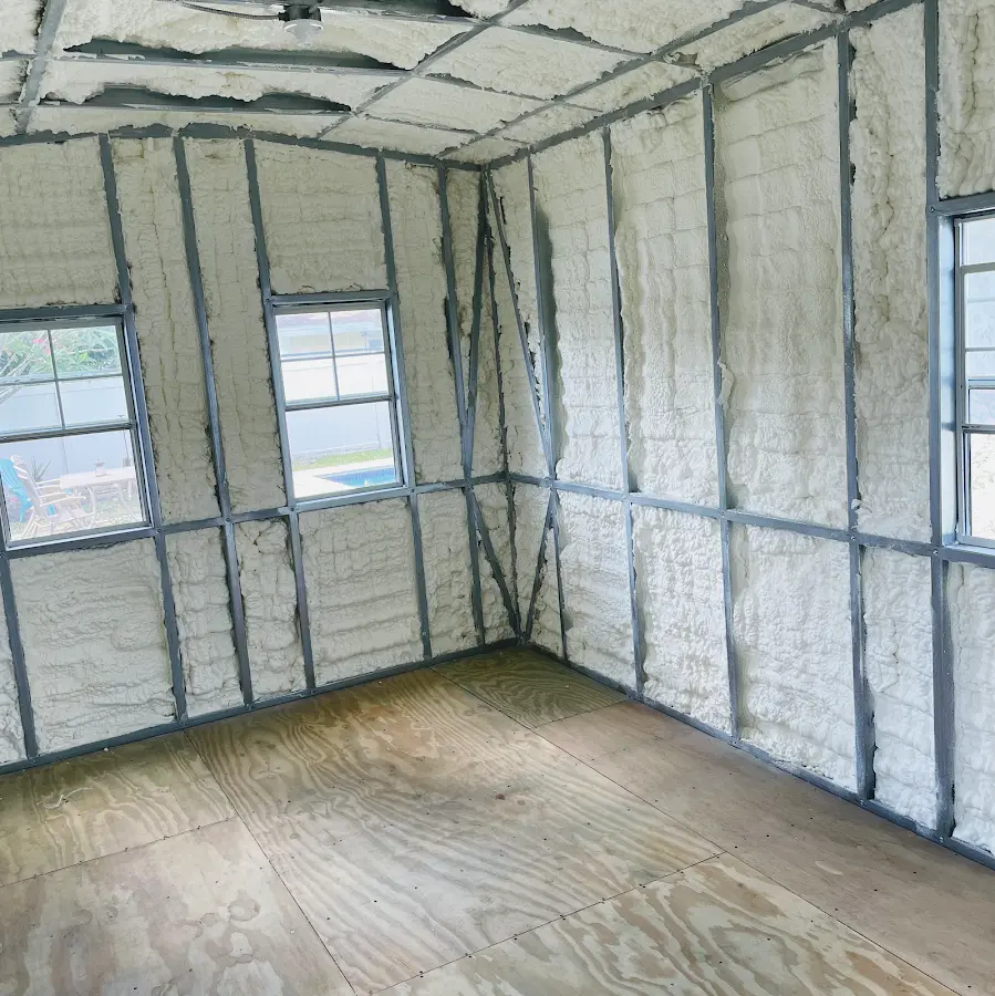 Closed-cell spray foam insulation applied to wall cavities in a residential project in Latrobe